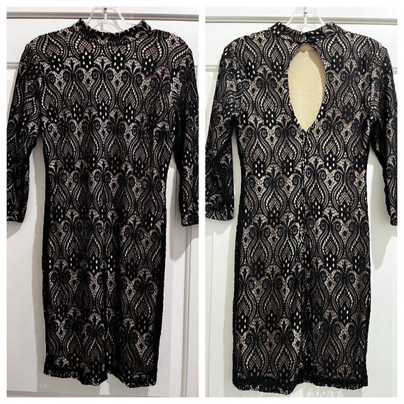 Crystal Doll Dresses & Skirts - Crystal Doll Y2K Black lace open keyhole back cocktail dress evening party small